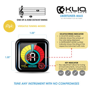 KLIQ UberTuner-MAX - Clip-On Tuner for All Instruments with Octave Tuning