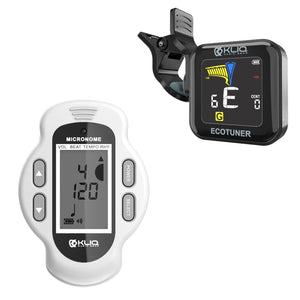 Bundle - KLIQ EcoTuner - USB Rechargeable Clip-On Tuner (with included charging cableand KLIQ MicroNome – USB Rechargeable Digital Clip-on Metronome, (White)