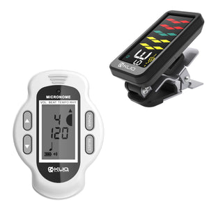 Bundle - KLIQ ProTuner - Professional Clip-On Tuner for All Instruments (with flat tuning) and KLIQ MicroNome - USB Rechargeable Digital Clip-On Metronome, (White)