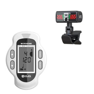 Bundle - KLIQ Ultra-TinyTuner (UT2), Micro Clip-On Tuner and KLIQ MicroNome - USB Rechargeable Digital Clip-On Metronome, (White)