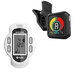 Bundle- KLIQ UberTuner Professional Clip-On Tuner and KLIQ MicroNome – USB Rechargeable Digital Clip-on Metronome, (White)